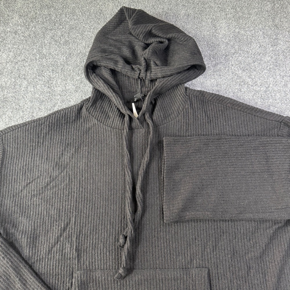 Zelos Hoodie Ribbed Black Long Sleeve Kangaroo Pocket Large Athleisure NWT